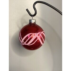 Vtg 60s Stenciled Red Christmas Ornament Swirl Pattern Glitter Coby